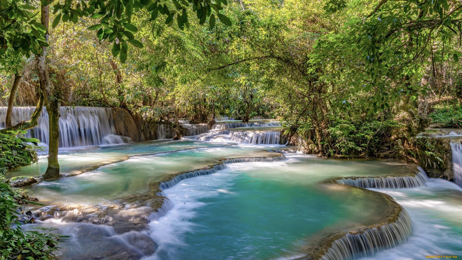 kuang si falls, near luang prabang, laos, , , kuang, si, falls, near, luang, prabang